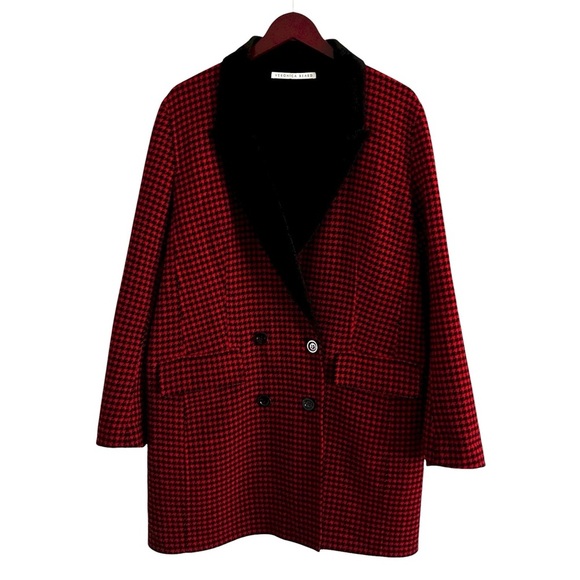 Veronica Beard Senna Wool Cashmere Red Black Houndstooth Double Breasted Coat - Picture 9 of 15